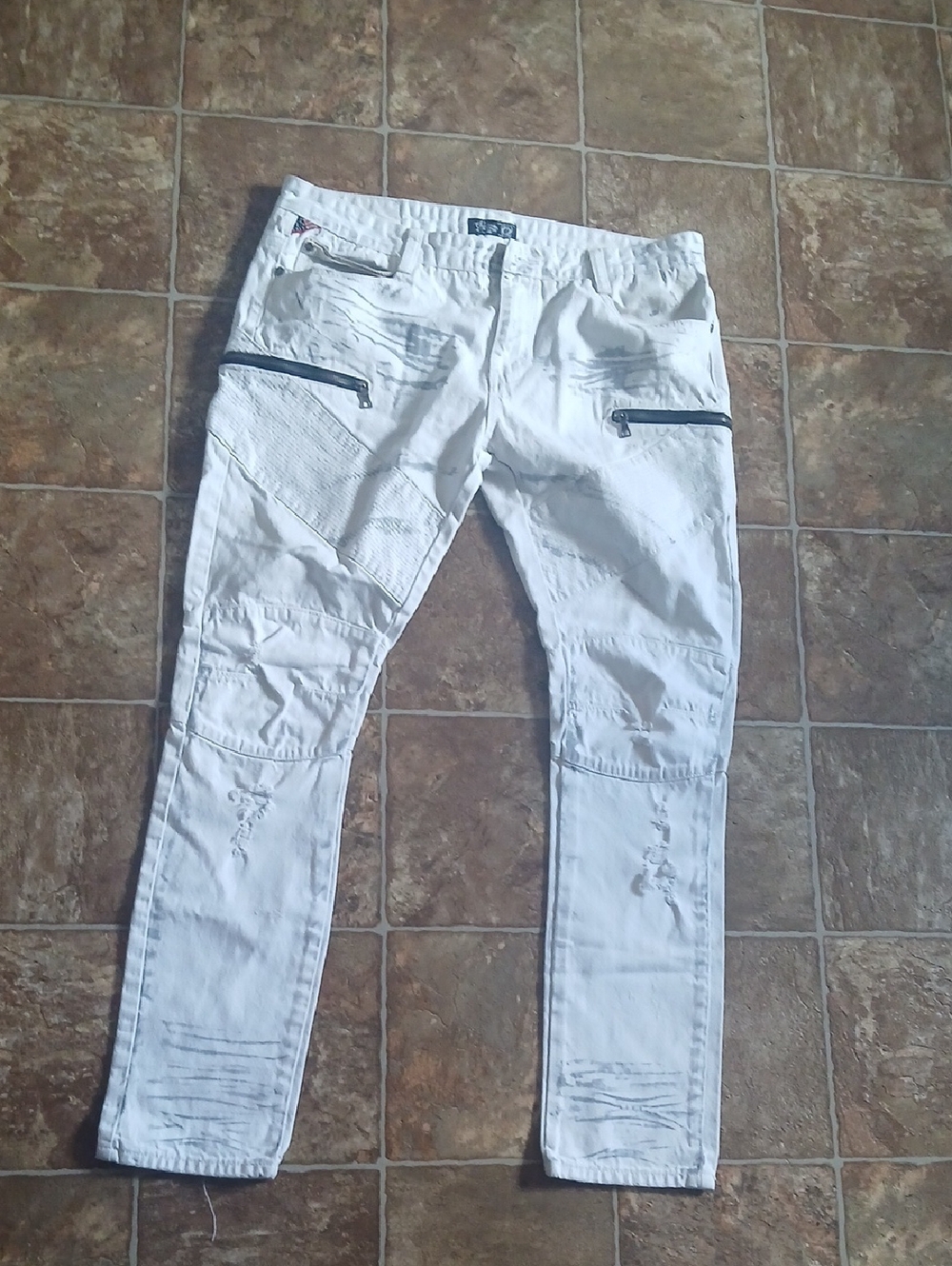 Euc Square Zero White Moto Jeans Distressed With Zipper Size 38 View 2